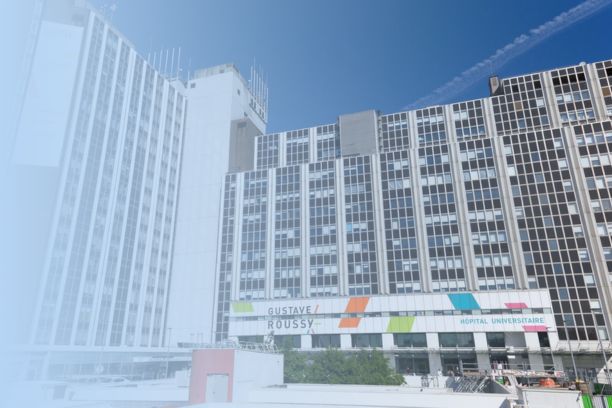Exterior view of the Gustave Roussy Institute hospital in Villejuif, France, showcasing the modern, expansive 70-hectare campus designed to improve patient and visitor experience.