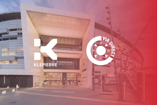 Fachada del centro comercial Plenilunio en Madrid con los logotipos de Klépierre y ViaDirect.