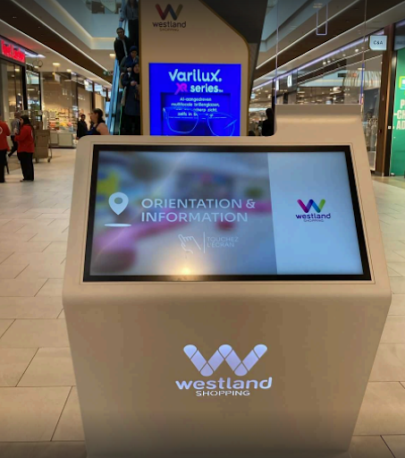 A ViaDirect wayfinding kiosk at Westland Shopping Centre, Anderlecht — making it easier for shoppers to find their way