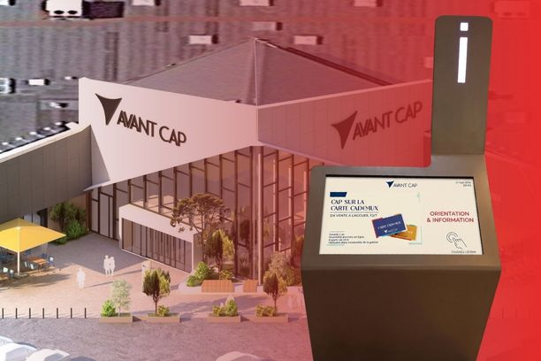 Borne interactive ViaDirect à Avant Cap présentant les boutiques, offres d’emploi et services du centre commercial