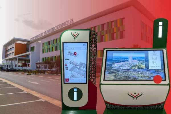 Bornes interactives d’orientation et plan 3D à l’Hôpital Universitaire International Mohammed VI de Rabat.
