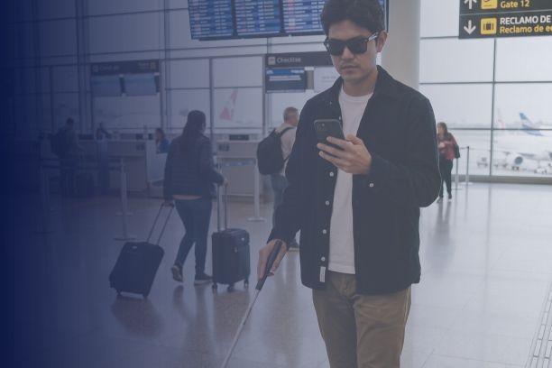 Guiado por voz de ViaDirect Móvil para personas con discapacidad visual en aeropuertos